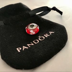 Pandora Murano Glass Red Bead with Flowers Charm